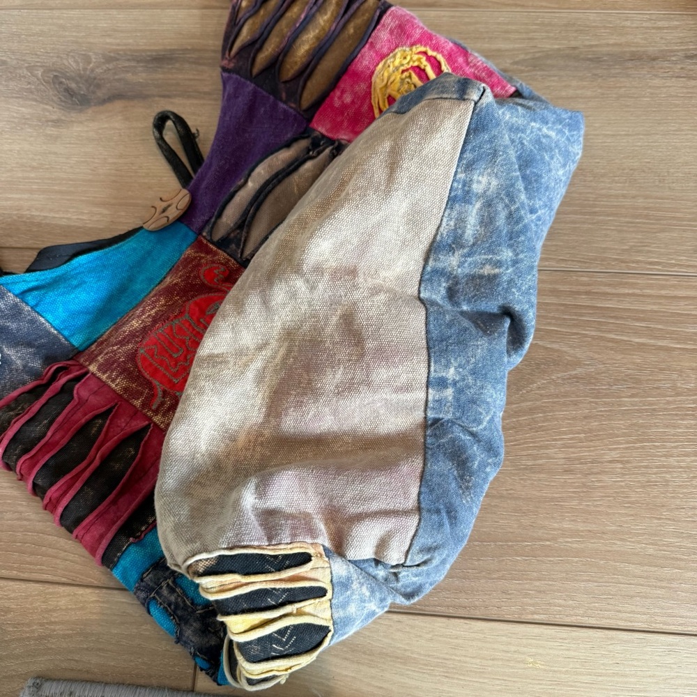 Colorful Patchwork Colorful Shoulder Hobo Bag Boho Peace Elephant Artsy Cotton - Picture 8 of 10
